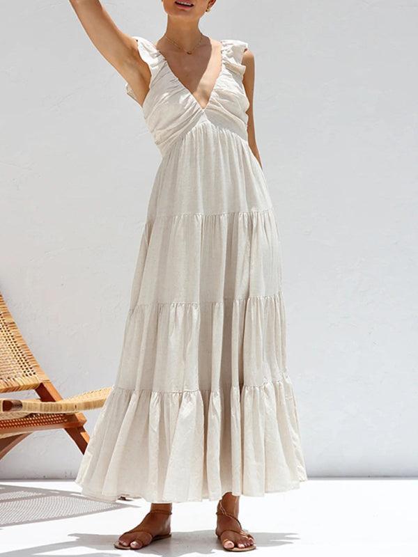 Maxi Jurk met V-hals en Gelede Zoom - Maxi Dresses - Jurkjes.co
