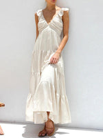 Maxi Jurk met V-hals en Gelede Zoom - Maxi Dresses - Jurkjes.co