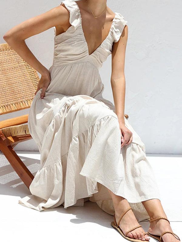 Maxi Jurk met V-hals en Gelede Zoom - Maxi Dresses - Jurkjes.co