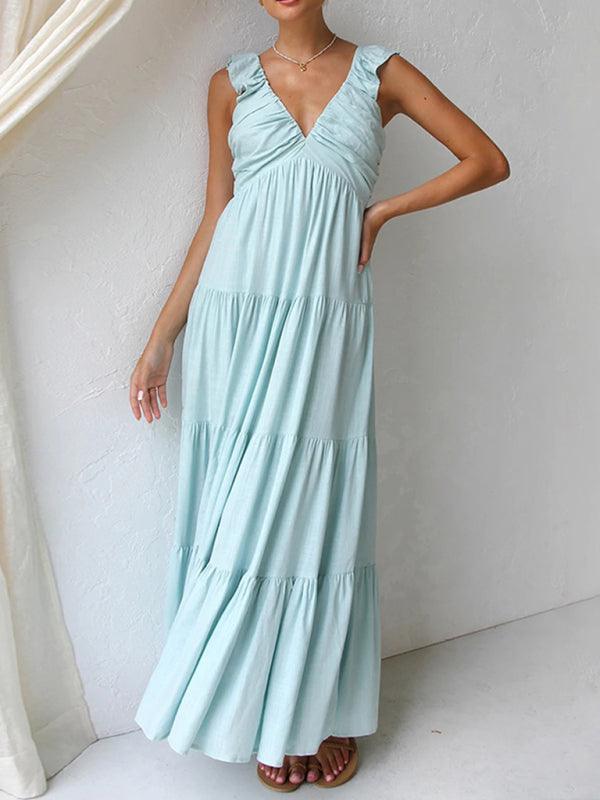 Maxi Jurk met V-hals en Gelede Zoom - Maxi Dresses - Jurkjes.co