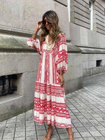 Maxi Jurk met V-hals en Geometrisch Patroon - Maxi Dresses - Jurkjes.co