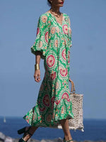 Maxi Jurk met V-hals en Geometrisch Patroon - Maxi Dresses - Jurkjes.co