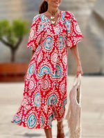 Maxi Jurk met V-hals en Geometrisch Patroon - Maxi Dresses - Jurkjes.co