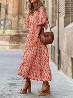 Maxi Jurk met V-hals en Geometrisch Patroon - Maxi Dresses - Jurkjes.co