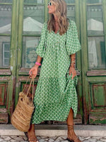 Maxi Jurk met V-hals en Geometrisch Patroon - Maxi Dresses - Jurkjes.co