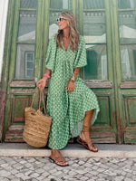 Maxi Jurk met V-hals en Geometrisch Patroon - Maxi Dresses - Jurkjes.co