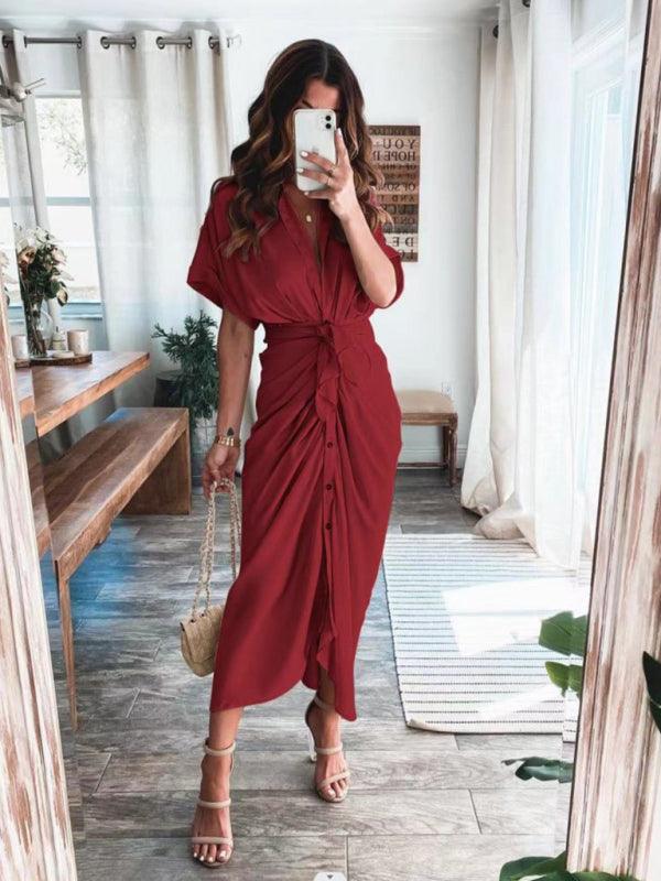 Maxi Jurk met V-hals en Geplooid Detail - Maxi Dresses - Jurkjes.co