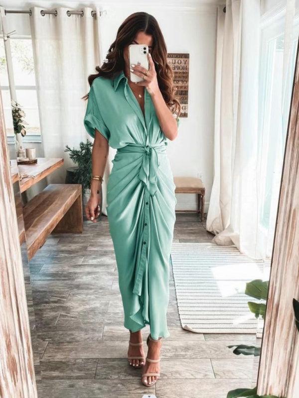 Maxi Jurk met V-hals en Geplooid Detail - Maxi Dresses - Jurkjes.co