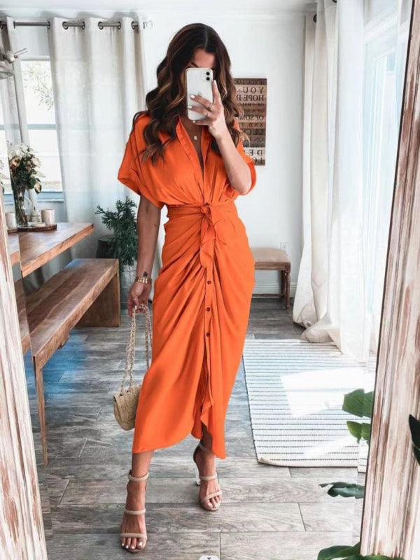 Maxi Jurk met V-hals en Geplooid Detail - Maxi Dresses - Jurkjes.co