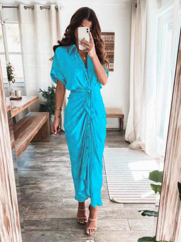 Maxi Jurk met V-hals en Geplooid Detail - Maxi Dresses - Jurkjes.co