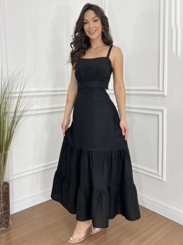 Maxi Jurk met V-hals en Gestapelde Zoom - Maxi Dresses - Jurkjes.co