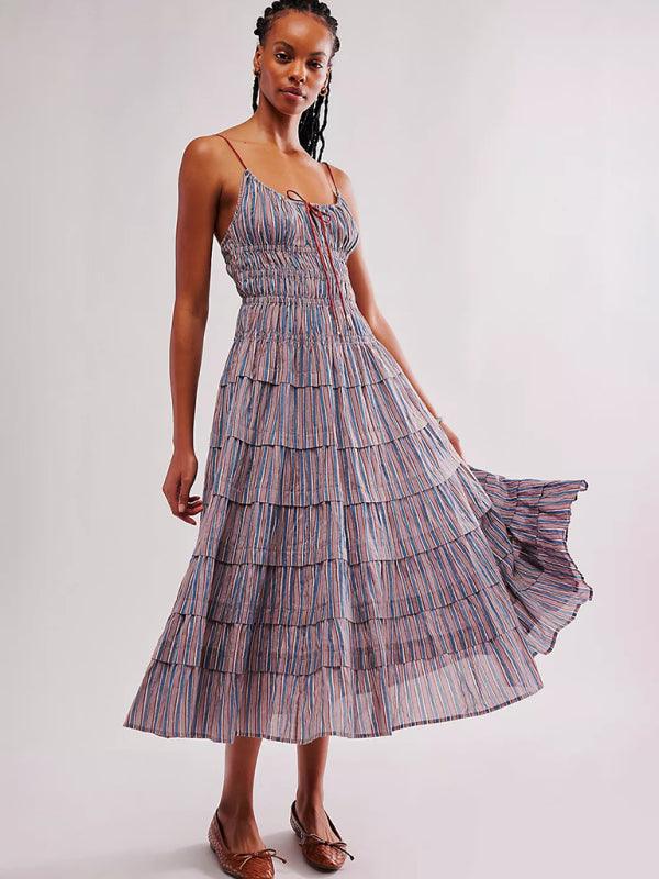 Maxi Jurk met V-hals en Gestreept Patroon - Group1 - Jurkjes.co