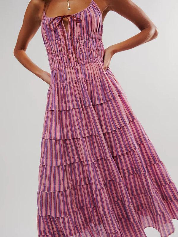 Maxi Jurk met V-hals en Gestreept Patroon - Group1 - Jurkjes.co