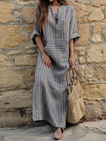 Maxi Jurk met V-hals en Gestreept Patroon - Maxi Dresses - Jurkjes.co