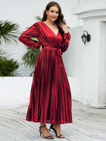 Maxi Jurk met V-hals en Glanzende Afwerking - Maxi Dresses - Jurkjes.co
