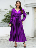 Maxi Jurk met V-hals en Glanzende Afwerking - Maxi Dresses - Jurkjes.co