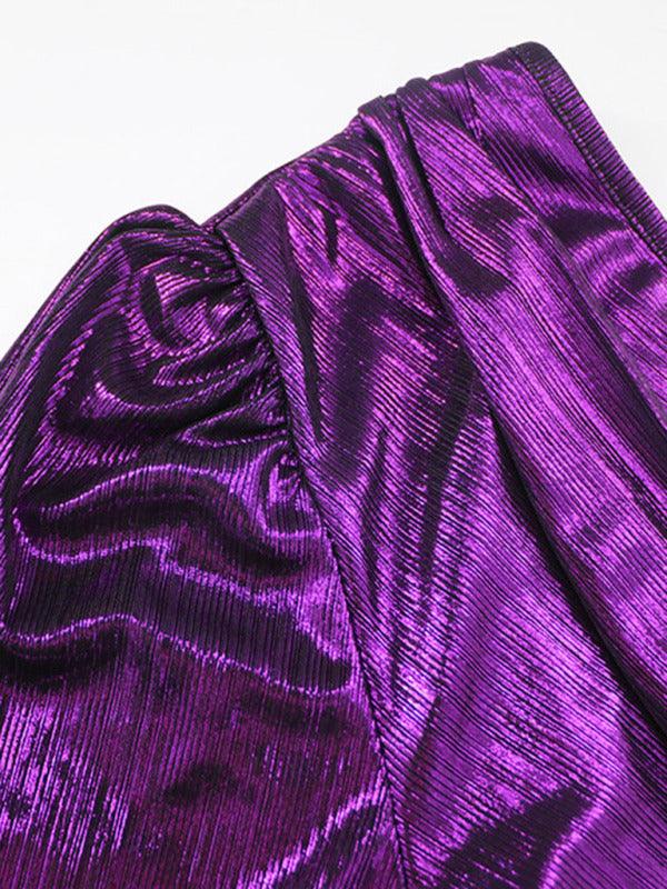 Maxi Jurk met V-hals en Glanzende Afwerking - Maxi Dresses - Jurkjes.co
