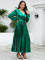 Maxi Jurk met V-hals en Glanzende Afwerking - Maxi Dresses - Jurkjes.co