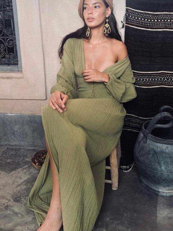 Maxi Jurk met V-hals en Hoge Split - Maxi Dresses - Jurkjes.co