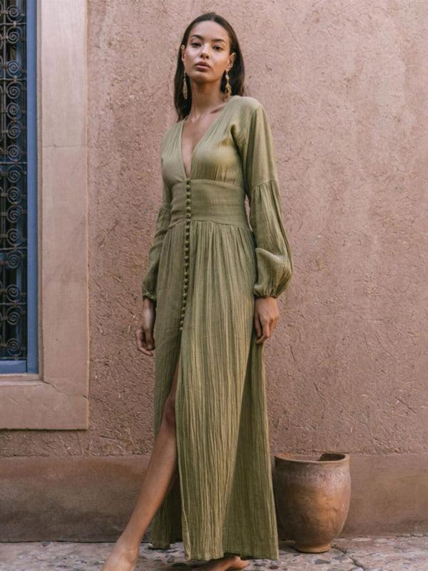 Maxi Jurk met V-hals en Hoge Split - Maxi Dresses - Jurkjes.co