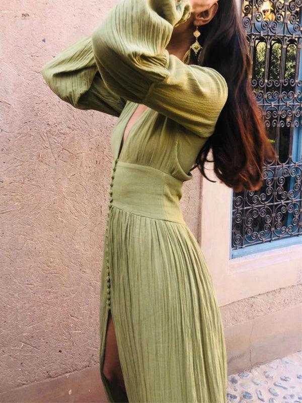 Maxi Jurk met V-hals en Hoge Split - Maxi Dresses - Jurkjes.co
