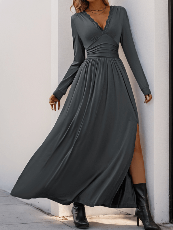 Maxi Jurk met V-hals en Kantdetails - Maxi Dresses - Jurkjes.co