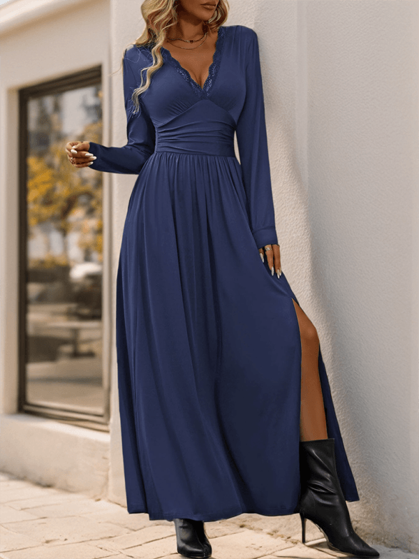 Maxi Jurk met V-hals en Kantdetails - Maxi Dresses - Jurkjes.co
