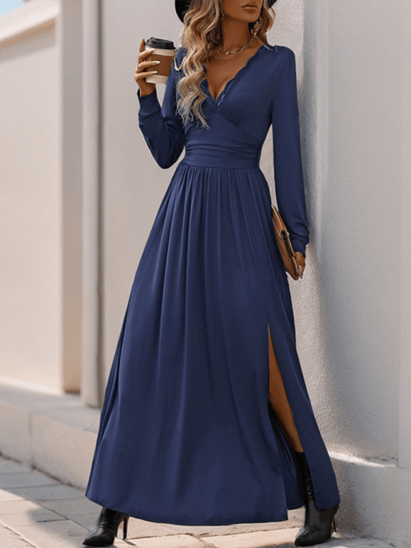 Maxi Jurk met V-hals en Kantdetails - Maxi Dresses - Jurkjes.co