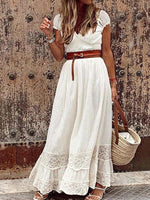 Maxi Jurk met V-hals en Kantdetails - Maxi Dresses - Jurkjes.co
