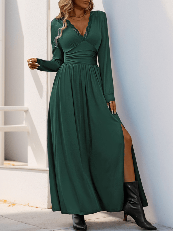 Maxi Jurk met V-hals en Kantdetails - Maxi Dresses - Jurkjes.co