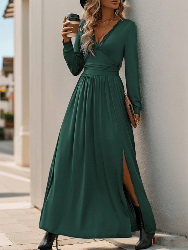 Maxi Jurk met V-hals en Kantdetails - Maxi Dresses - Jurkjes.co