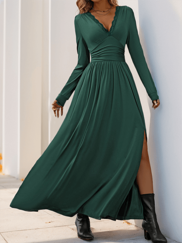 Maxi Jurk met V-hals en Kantdetails - Maxi Dresses - Jurkjes.co