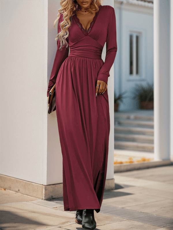 Maxi Jurk met V-hals en Kantdetails - Maxi Dresses - Jurkjes.co