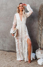 Maxi Jurk met V-hals en Kanten Design - Maxi Dresses - Jurkjes.co