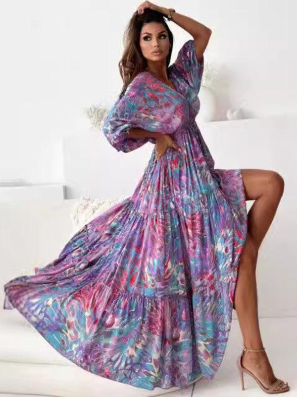 Maxi Jurk met V-hals en Kleurrijk Design - Maxi Dresses - Jurkjes.co