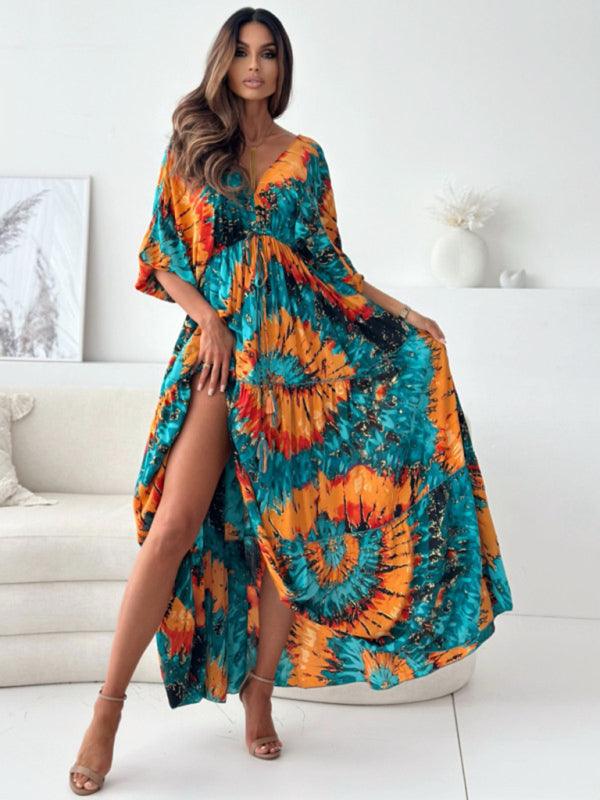 Maxi Jurk met V-hals en Kleurrijk Design - Maxi Dresses - Jurkjes.co