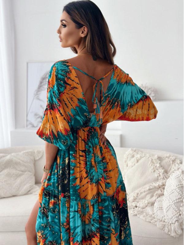 Maxi Jurk met V-hals en Kleurrijk Design - Maxi Dresses - Jurkjes.co