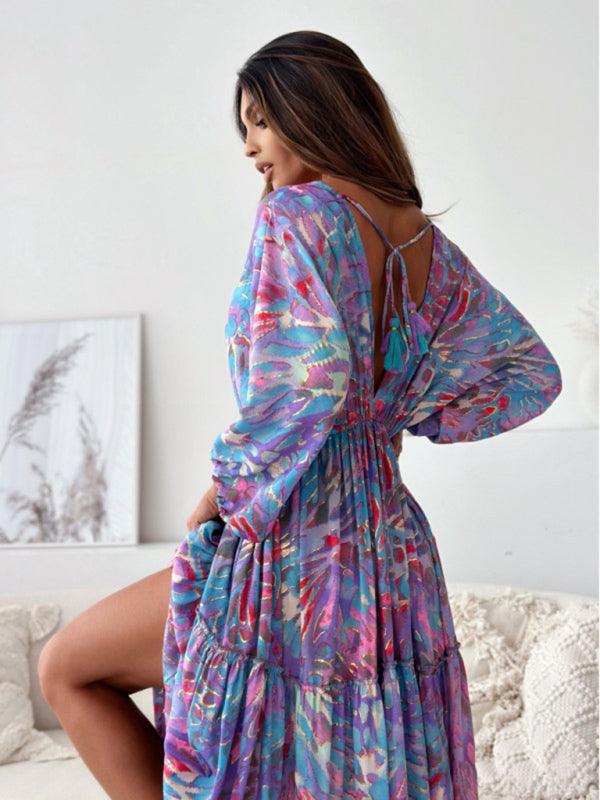 Maxi Jurk met V-hals en Kleurrijk Design - Maxi Dresses - Jurkjes.co