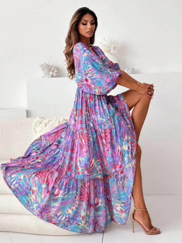 Maxi Jurk met V-hals en Kleurrijk Design - Maxi Dresses - Jurkjes.co