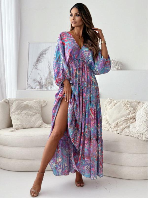 Maxi Jurk met V-hals en Kleurrijk Design - Maxi Dresses - Jurkjes.co