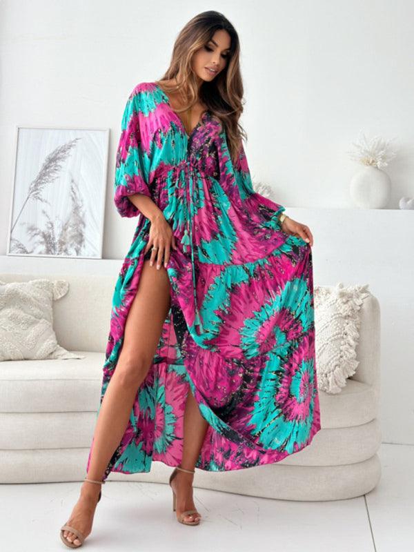 Maxi Jurk met V-hals en Kleurrijk Design - Maxi Dresses - Jurkjes.co