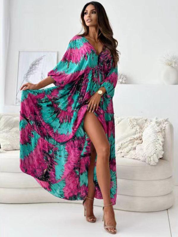 Maxi Jurk met V-hals en Kleurrijk Design - Maxi Dresses - Jurkjes.co
