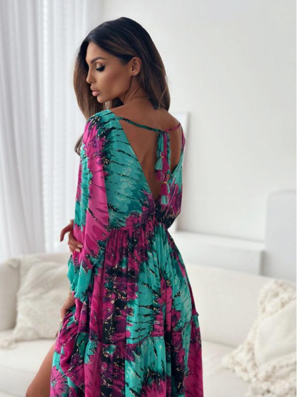 Maxi Jurk met V-hals en Kleurrijk Design - Maxi Dresses - Jurkjes.co