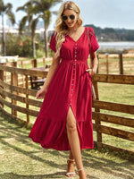 Maxi Jurk met V-hals en Knoopdetails - Group9 - Jurkjes.co