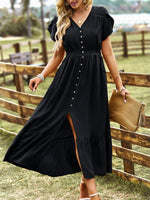 Maxi Jurk met V-hals en Knoopdetails - Group9 - Jurkjes.co