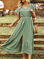 Maxi Jurk met V-hals en Knoopdetails - Group9 - Jurkjes.co