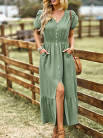 Maxi Jurk met V-hals en Knoopdetails - Group9 - Jurkjes.co