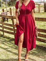 Maxi Jurk met V-hals en Knoopdetails - Group9 - Jurkjes.co