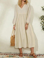 Maxi Jurk met V-hals en Luchtige Mouwen - Maxi Dresses - Jurkjes.co