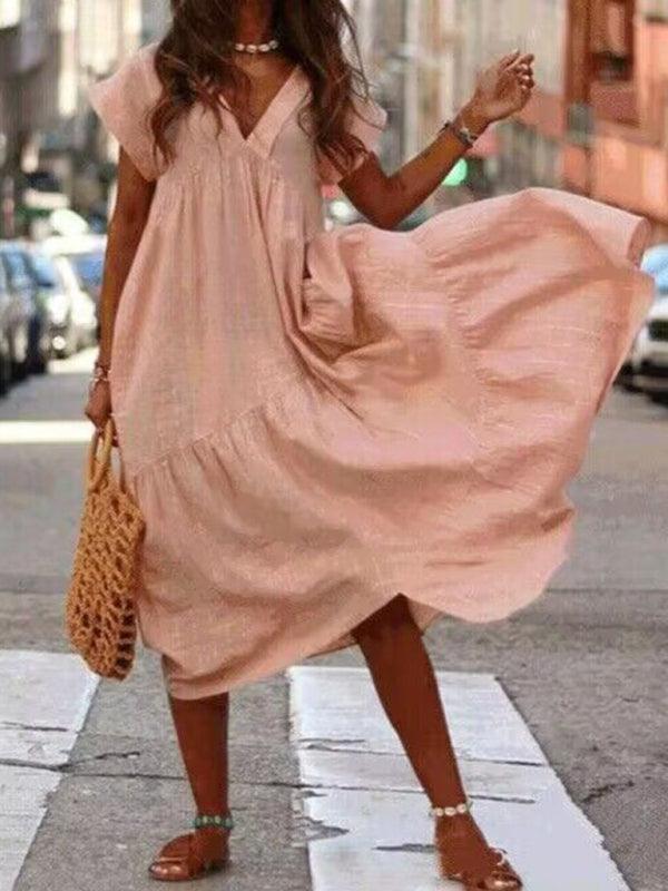 Maxi Jurk met V-hals en Luchtige Mouwen - Maxi Dresses - Jurkjes.co